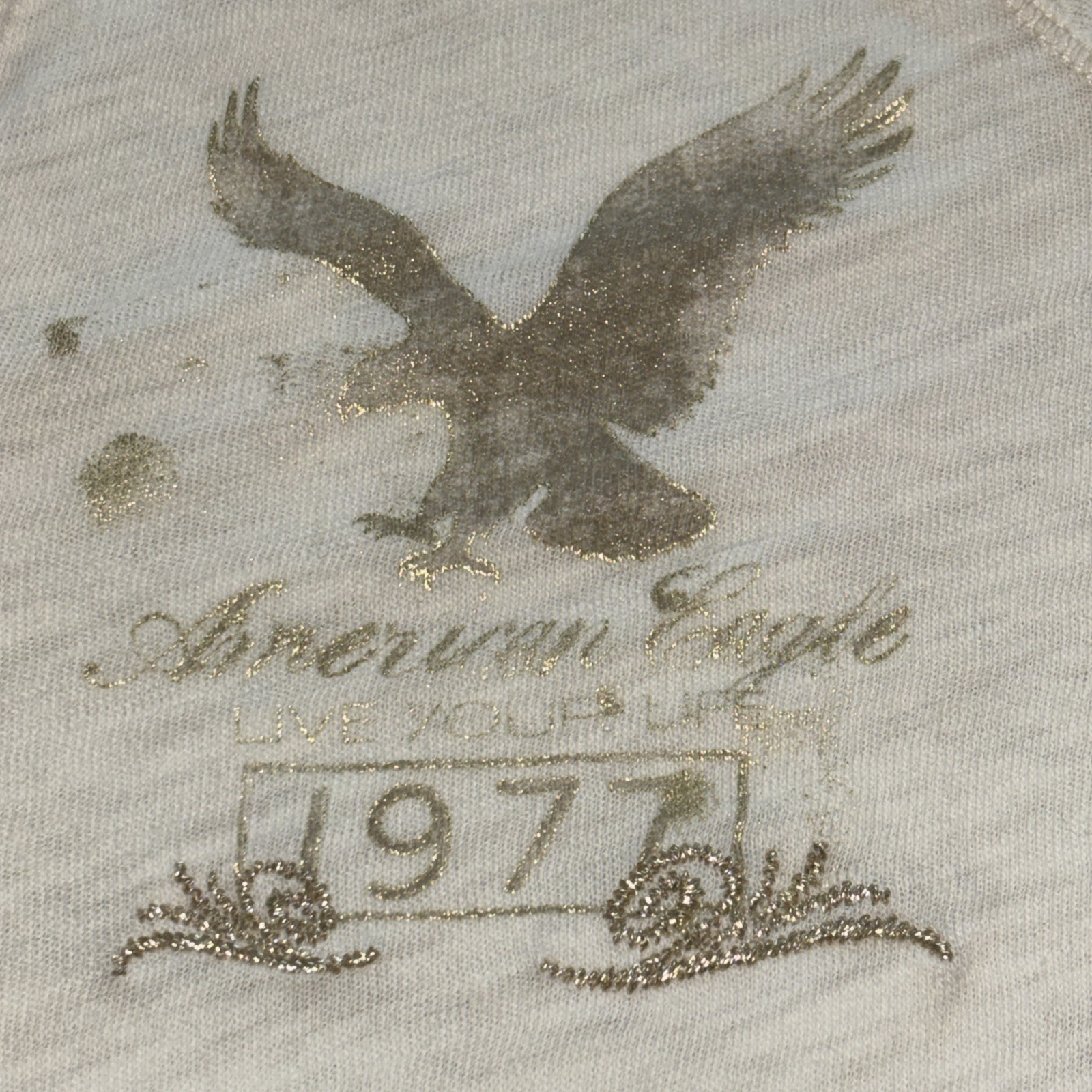 American Eagle Hooded Henley Top Long Sleeve Logo Kangaroo Pocket Size L NWT