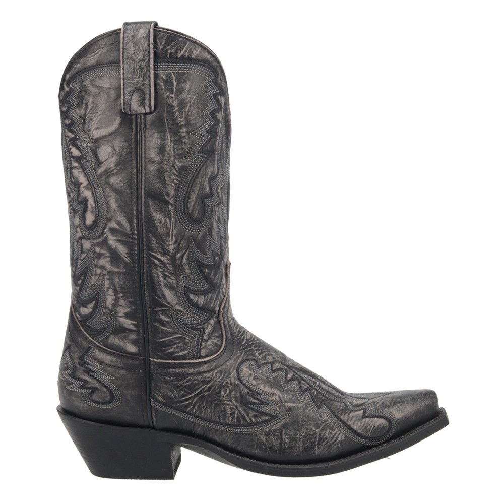 Laredo Garrett Distressed Snip Toe Pull On Cowboy Mens Black Casual Boots 68407