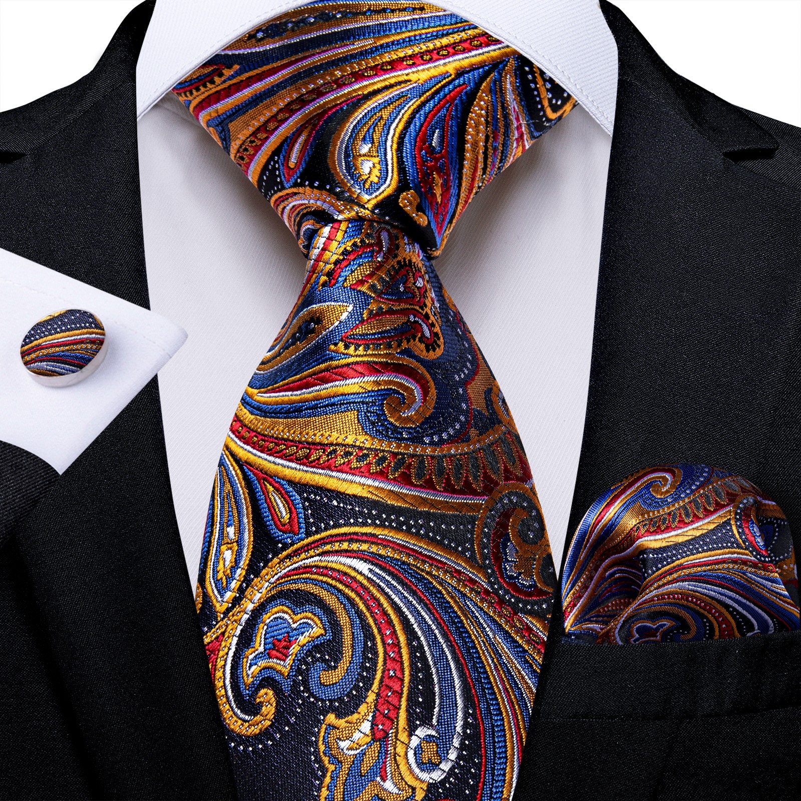 Men’s Tie Set 3 Pieces Necktie Pocket Square Cufflinks Multicol Wedding Party