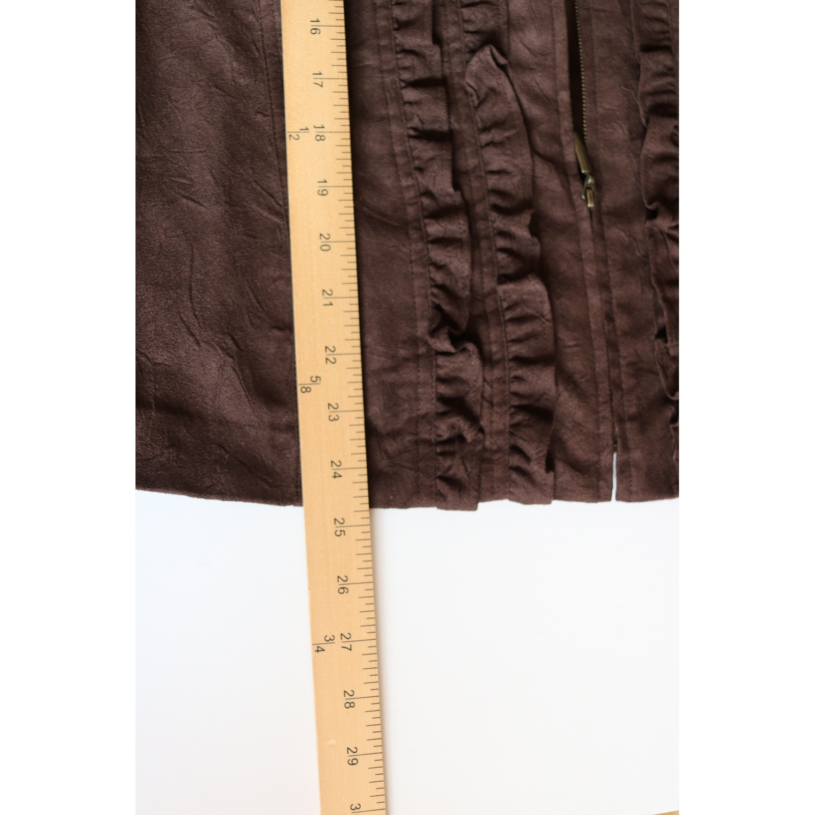 Requirements Womens Brown Faux Suede Ruffle Zip Front Jacket XL NWT