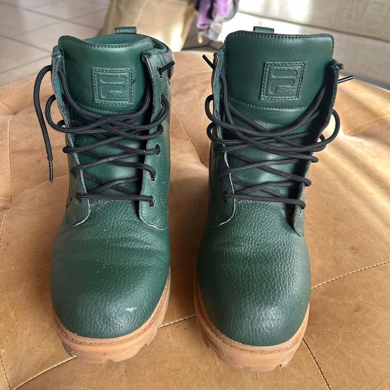 FILA Green Combat Boots Lug Sole Lace Up Utility Grunge Workwear Mens Size US 9