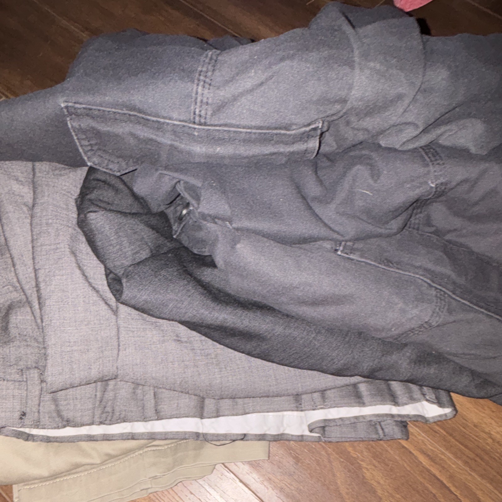 Men’s Gray Chino Pants 34W Cotton Twill Flat Front Straight Leg Pockets