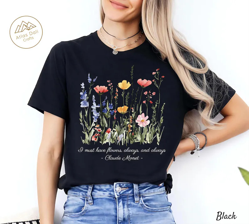 Claude Monet Floral Art Flower Painting Comfort Tee