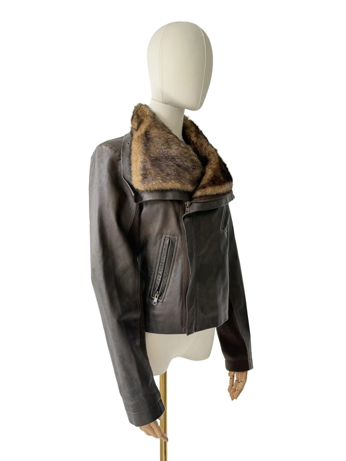 Morgan De Toi Vintage Real Leather Faux Fur Collar Biker Jacket Women’s Size S