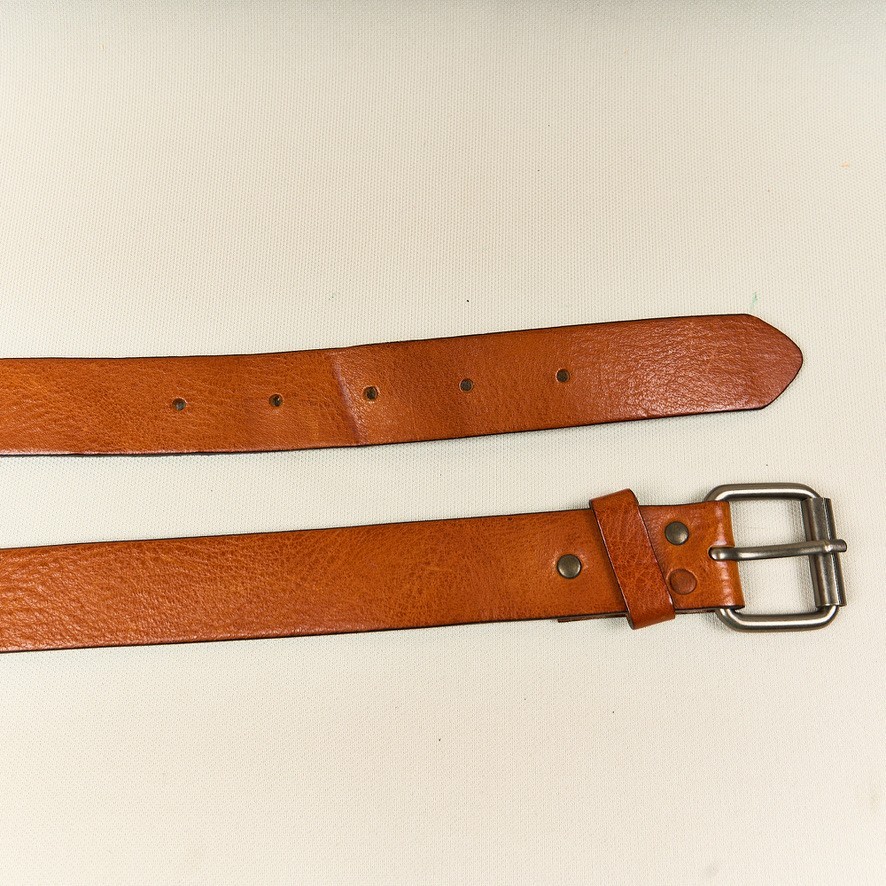 Brown Leather Belt Mens Sz 36 Brass Buckle 1.25″ Wide Made in Sweedon