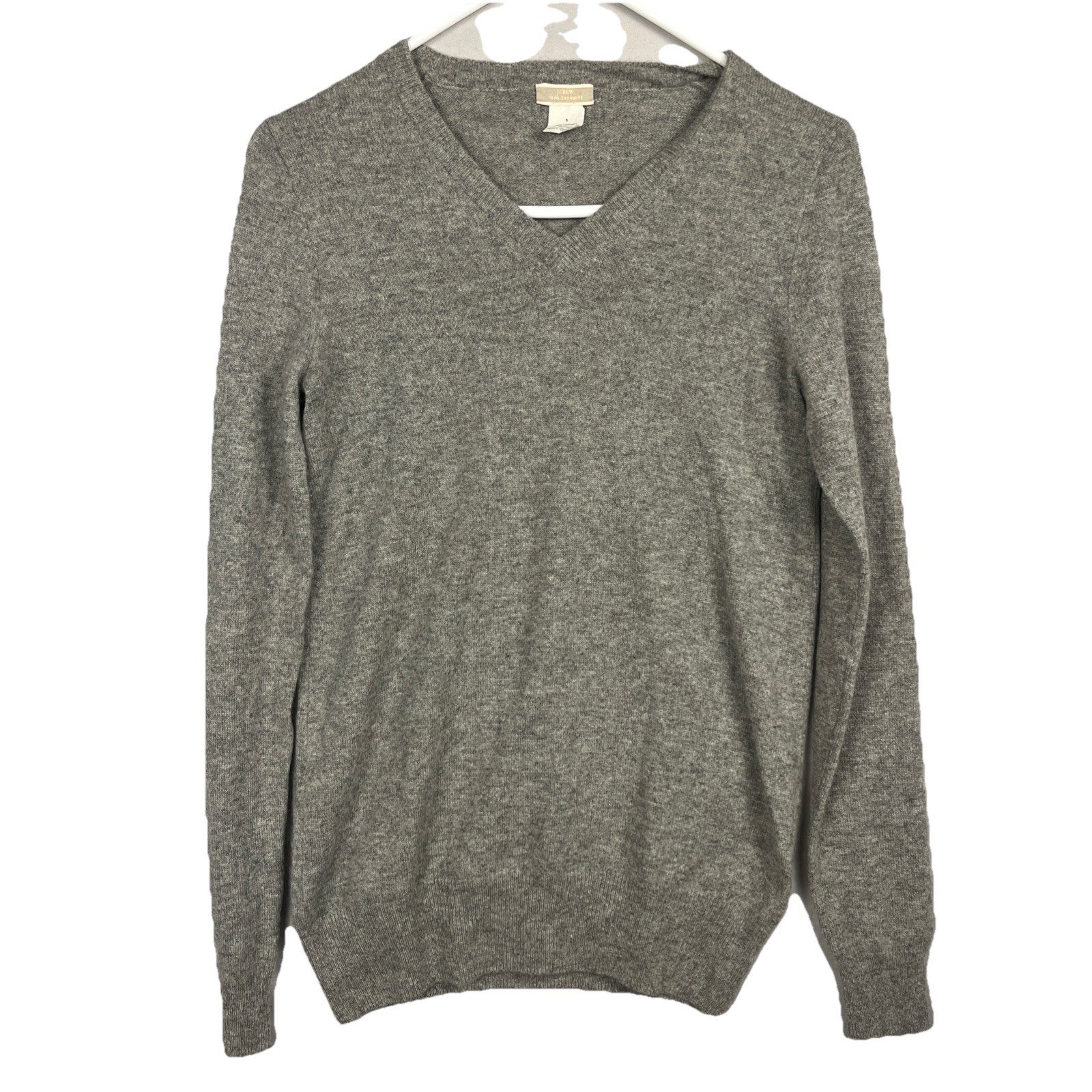 J Crew 100% Cashmere Sweater Women’s Small Gray Italian Yarn V Neck Pullover