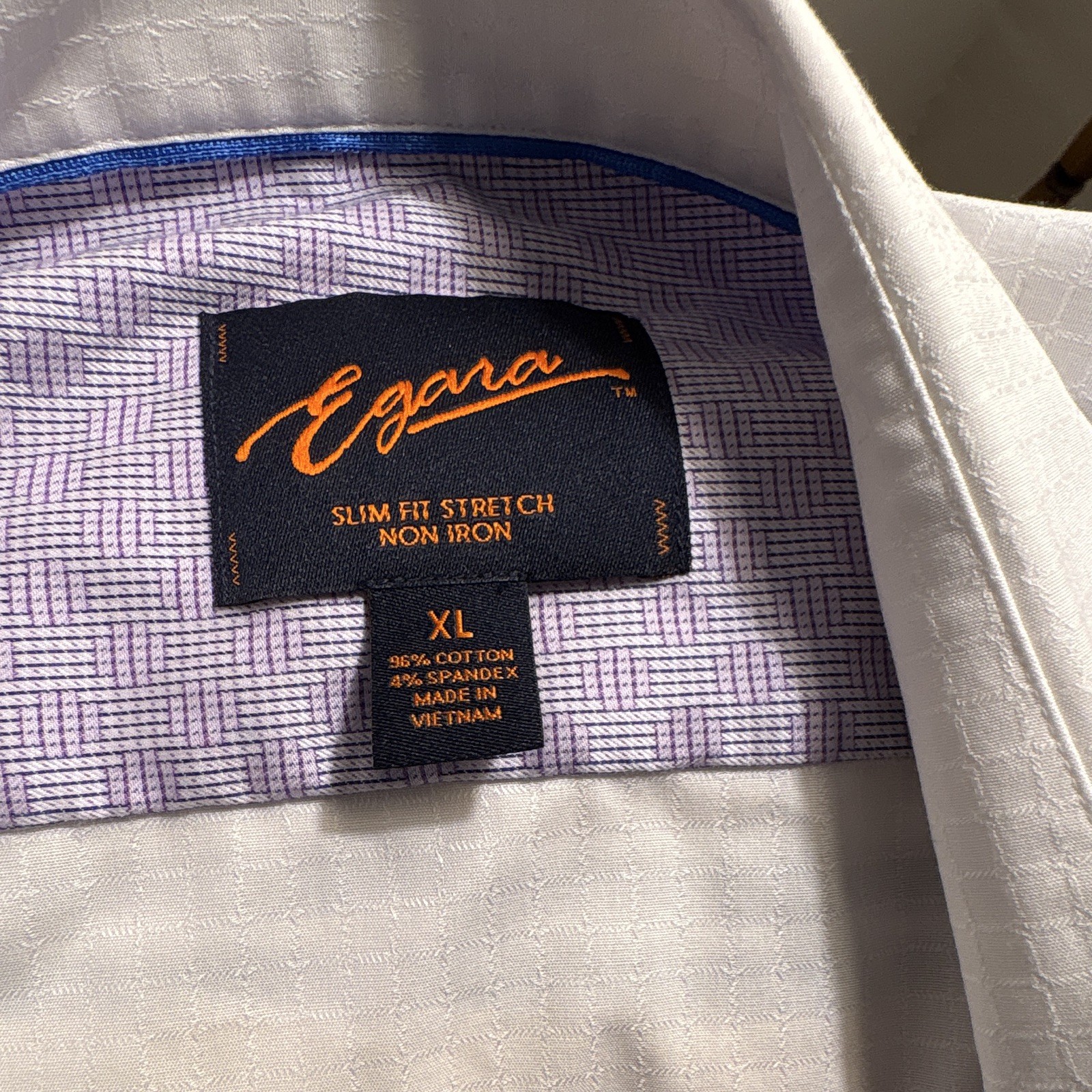 Egara Men’s Slim Fit Dress Shirt XL White Textured Cotton/Spandex Non-Iron