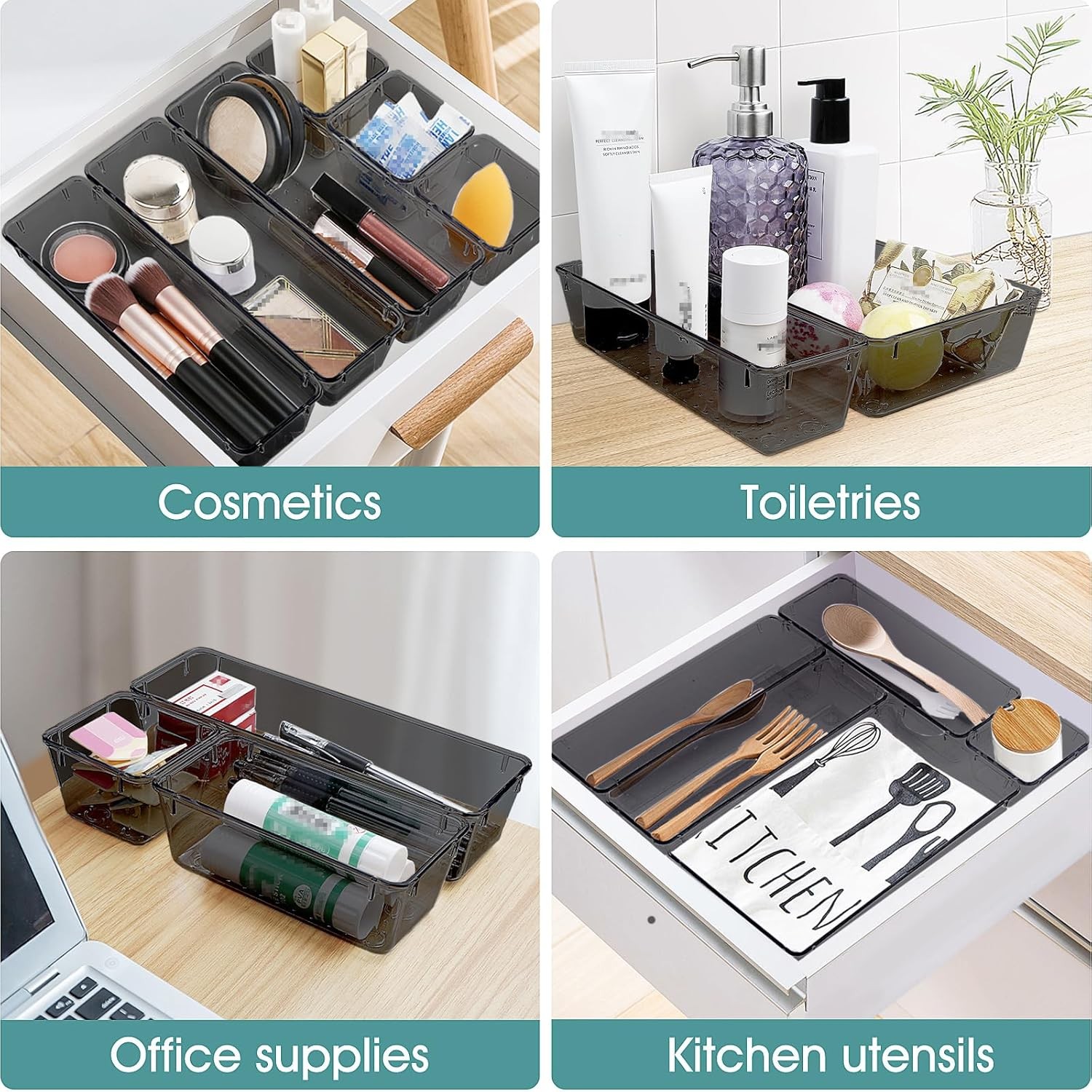 Plastic Drawer Organizer Set, Desk Drawer Divider Organizers and