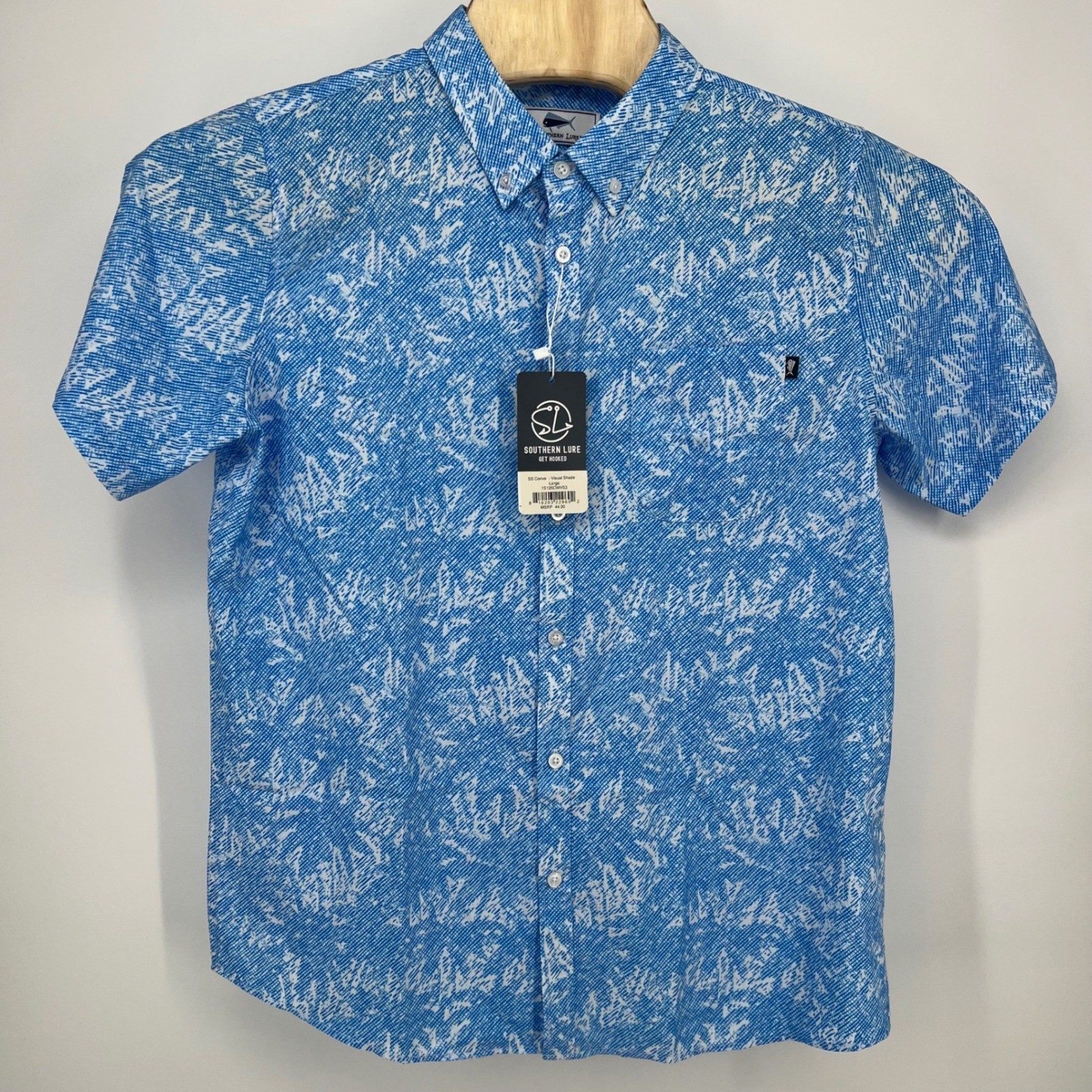 NEW Southern Lure SS Convo Visual Shade Blue White Pattern Shirt Mens Large