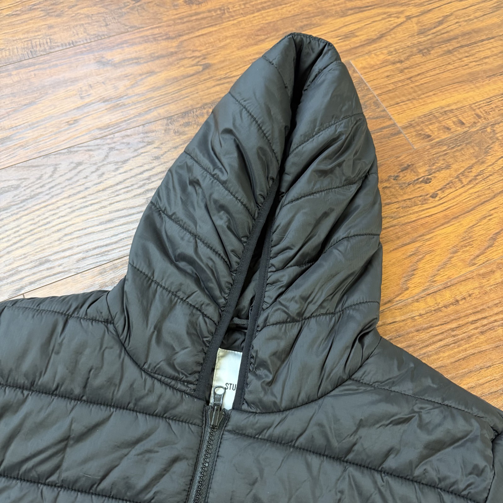 Stutterheim Jacket Mens XL Black Raincoat Hooded Quilted Full Zip Insulated