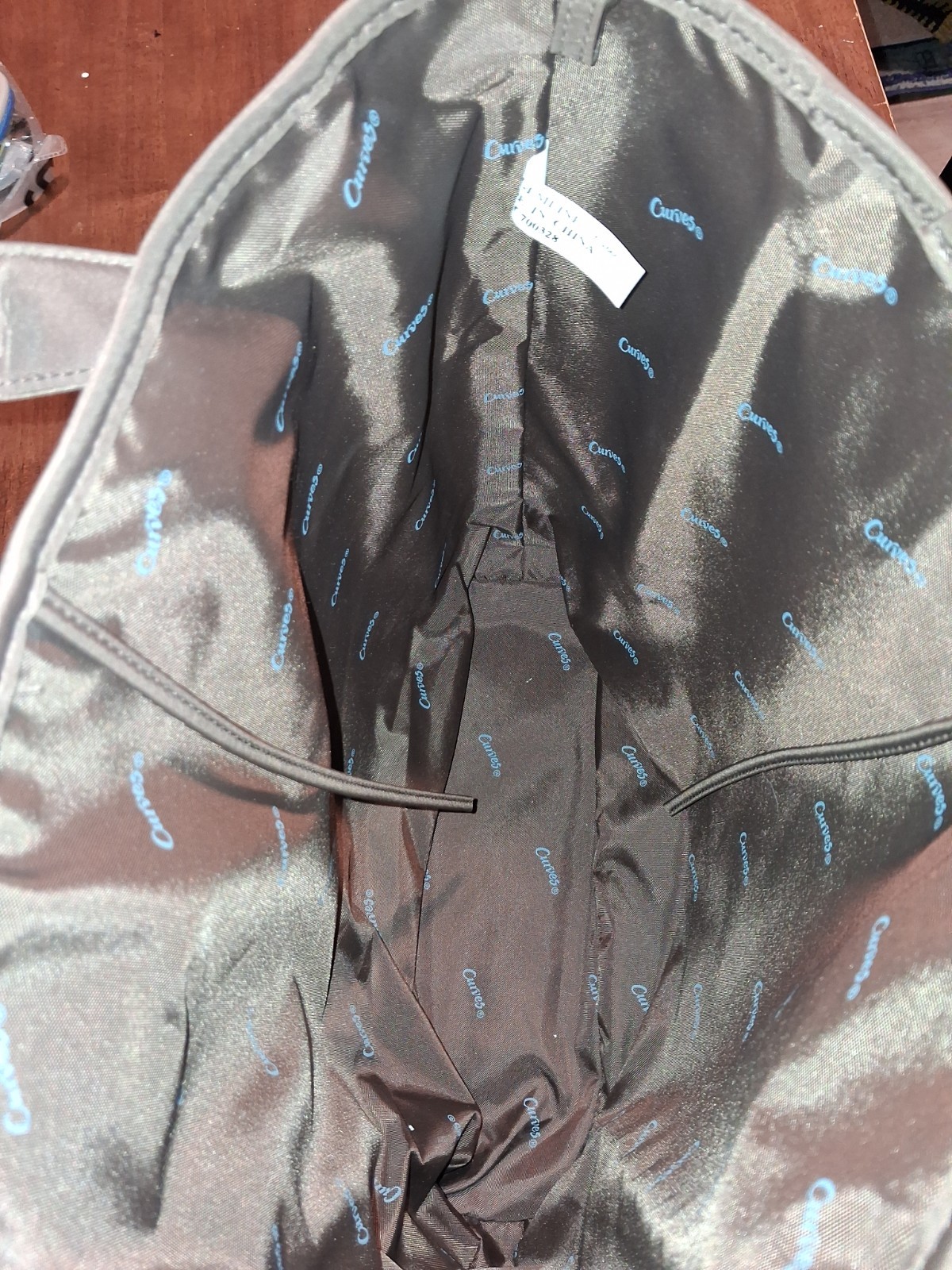 Curves Large Blue & Brown Tote Bag w/ Detachable Pouch, Pockets, Work Travel