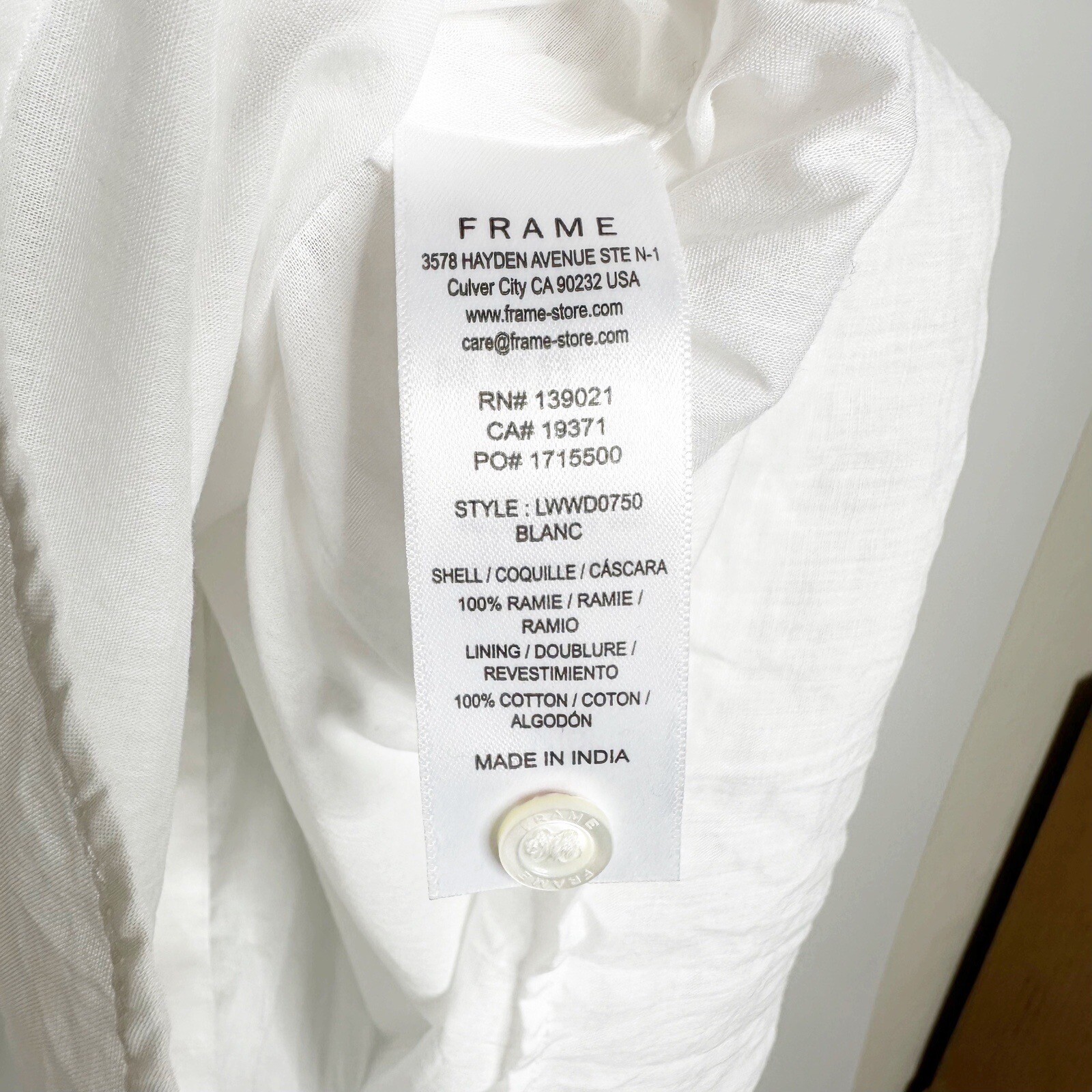 NWT FRAME Gillian Puff Sleeve Cotton Shirtdress Women’s White Blanc Size XS $398