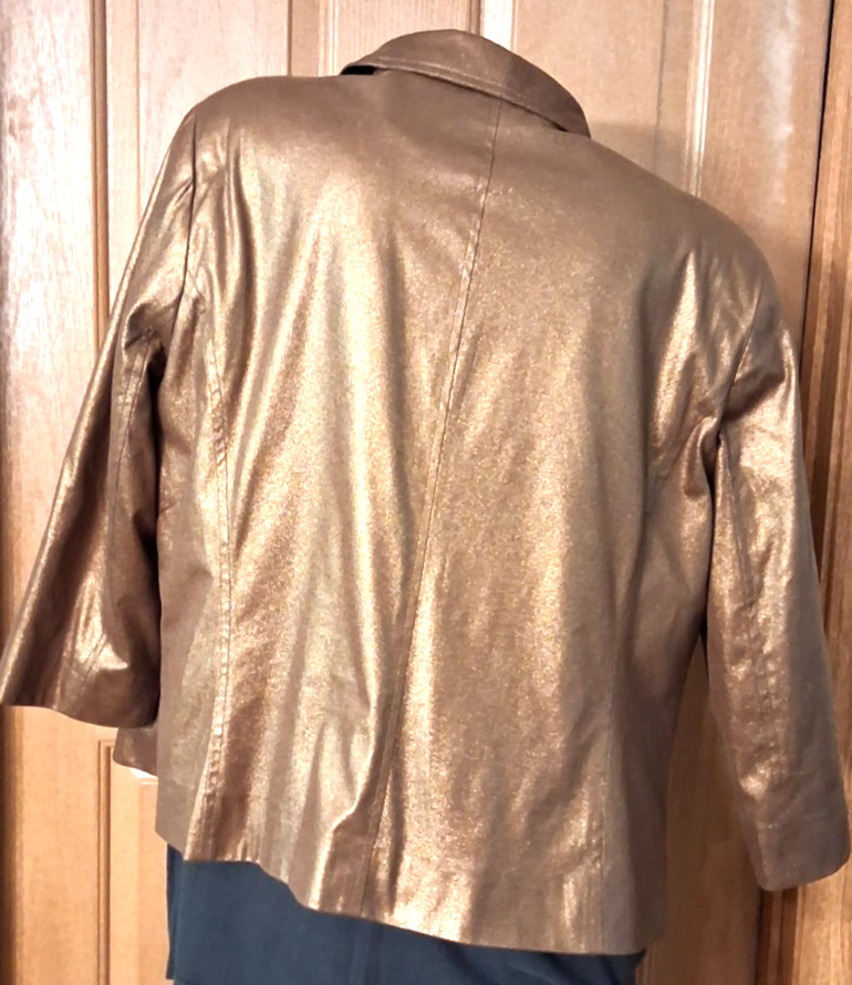 Kim Rogers Gold Jacket Open Front Bracelet Sleeves Shoulder Pads Misses Size 18