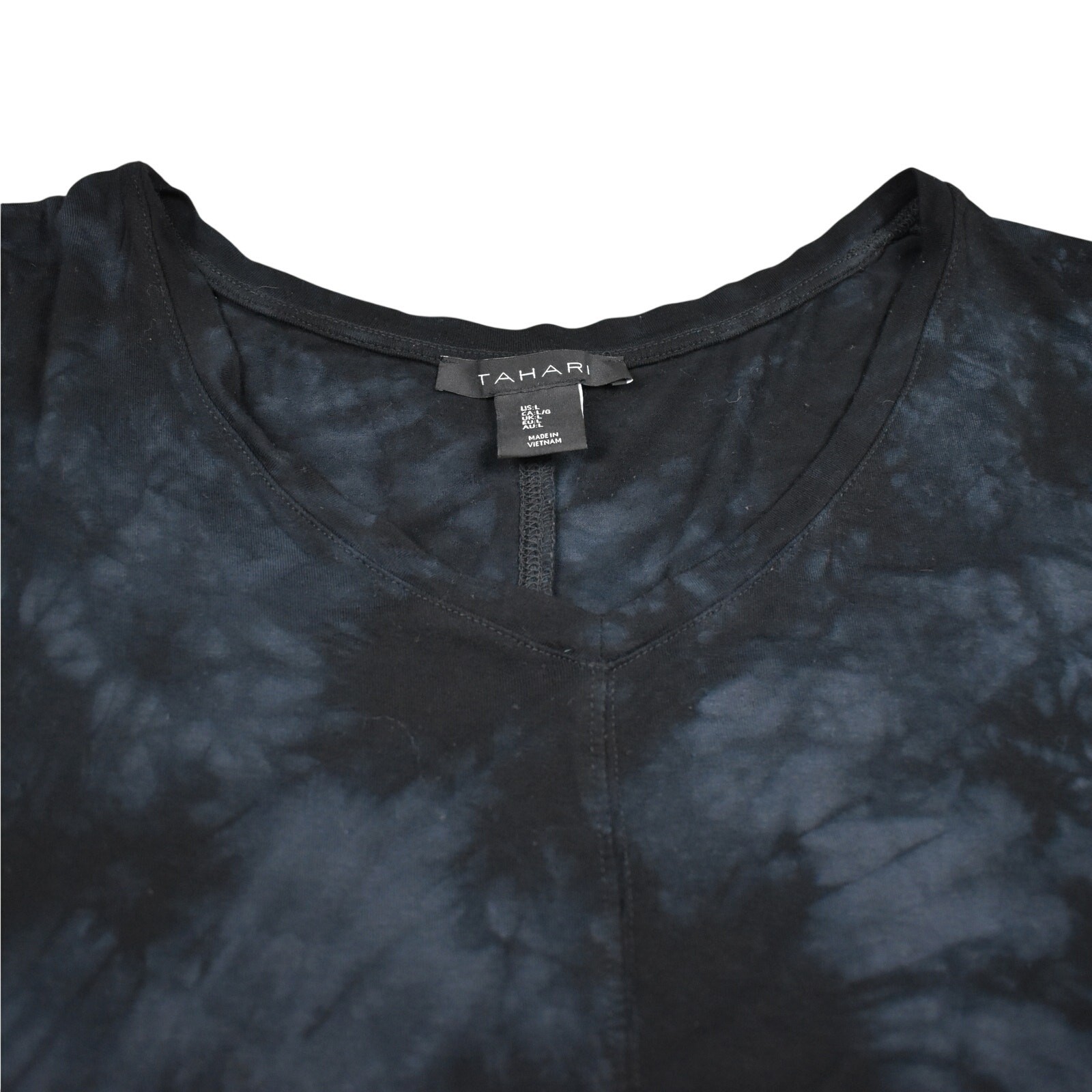 Tahari Top Women’s Large Black Gray Tie Dye Dolman Batwing Sleeve Knit Blouse L