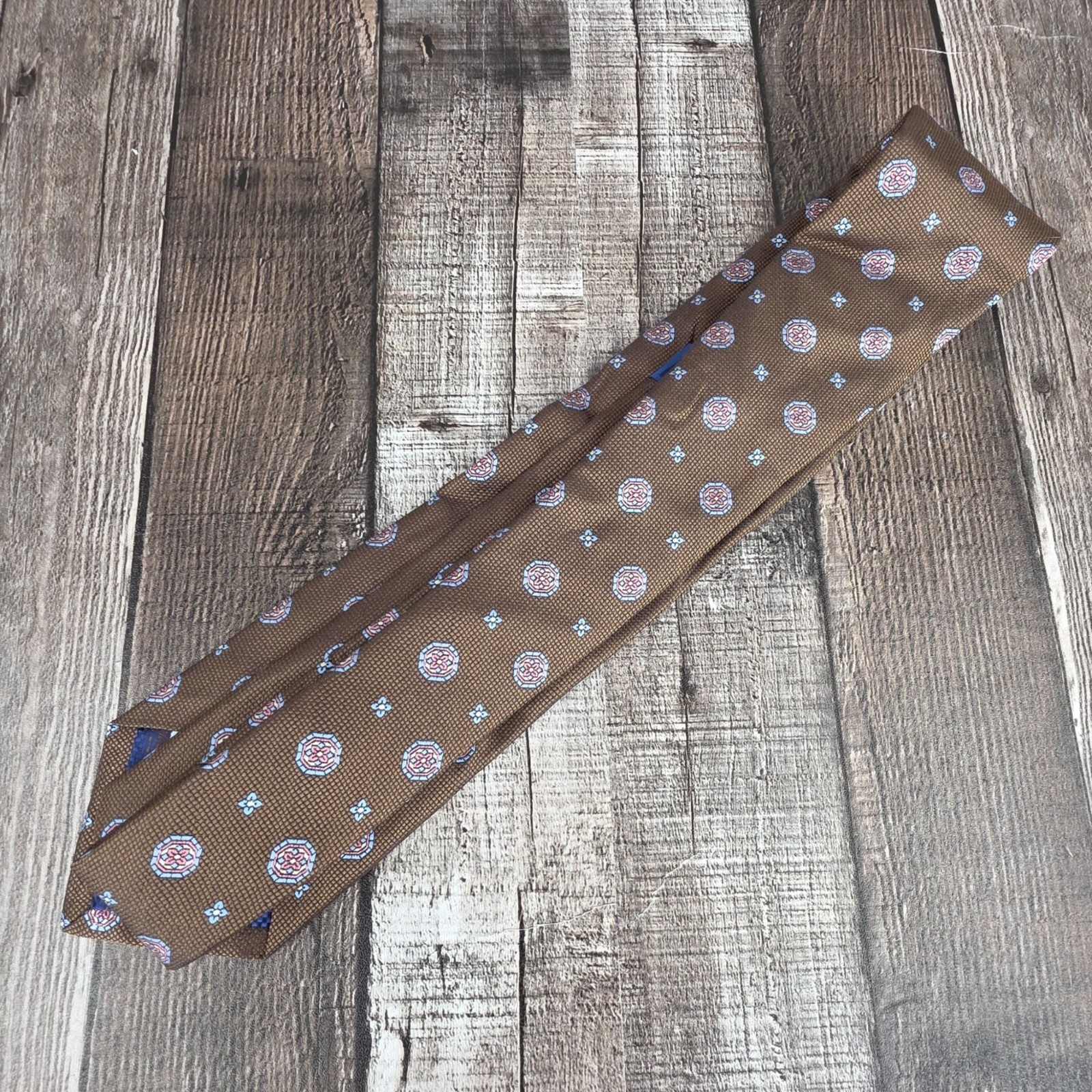 David Donahue Silk Tie Brown Blue Pink Floral Italy Gift Business Corpcore New