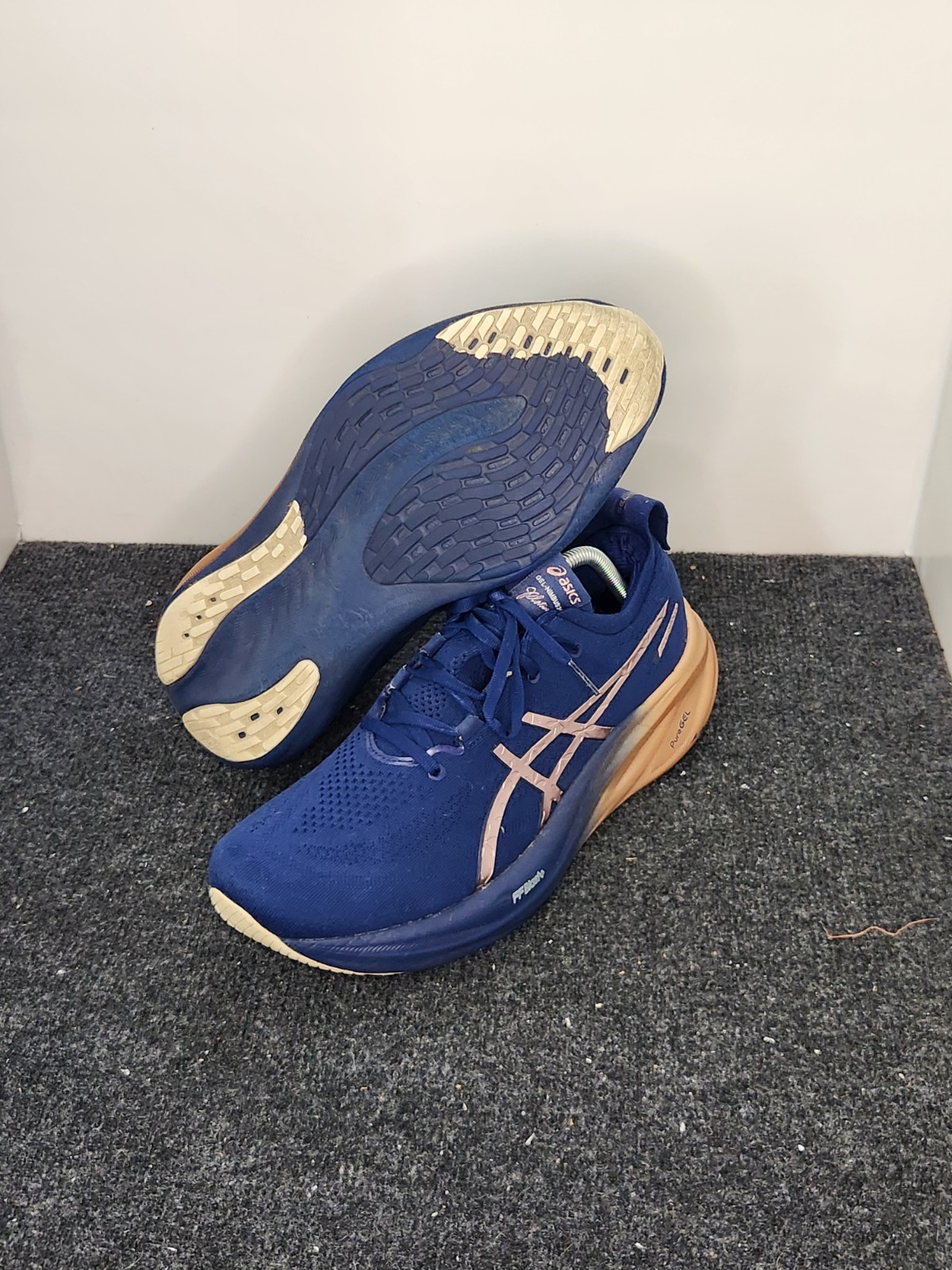 ASICS Gel-Nimbus 26 Platinum Mens Size 12 Blue/Champagne Comfort Running Shoes