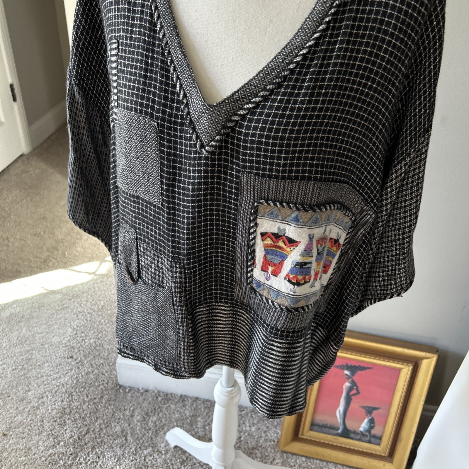 Yashi Boho Patchwork Top 100% Rayon Made In India Sz L