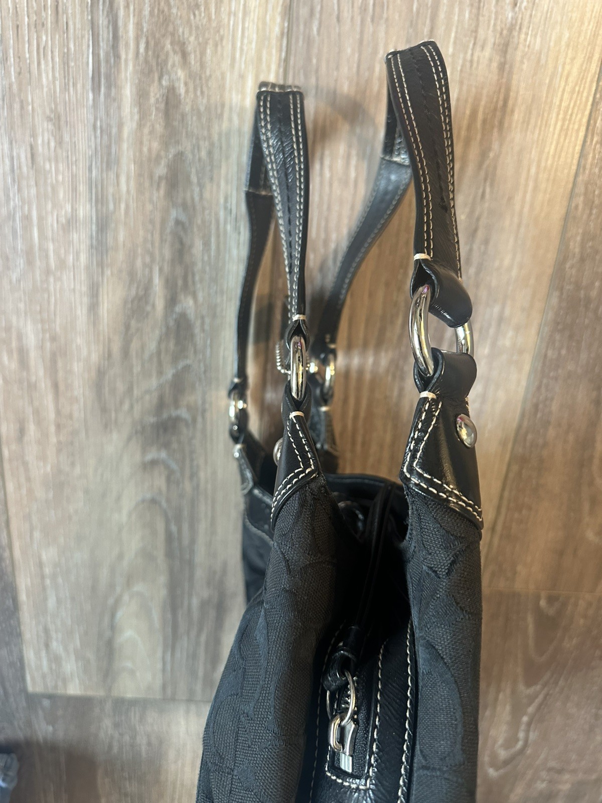 Coach Soho Lynn shoulder bag, black signature jacquard fabric black leather trim