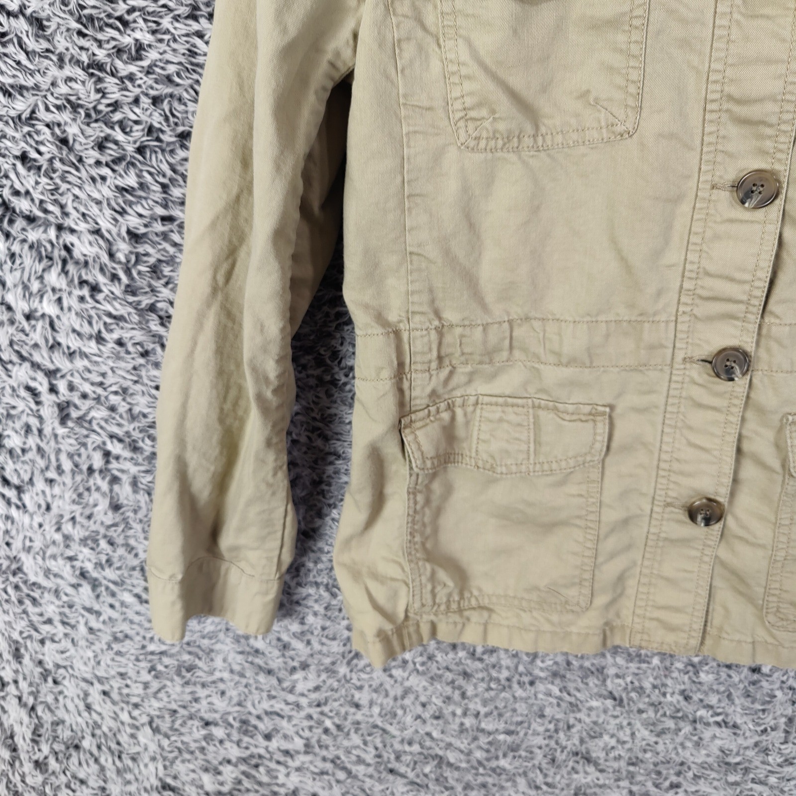 Talbots Khaki Utility Linen Lyocell Jacket Women Small Button Long Sleeve Safari