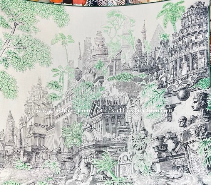 Sallys 70% Cashmere & 30% Silk Wrap Scarf Sanctuary Print 2 Face Shawl 53″ Green