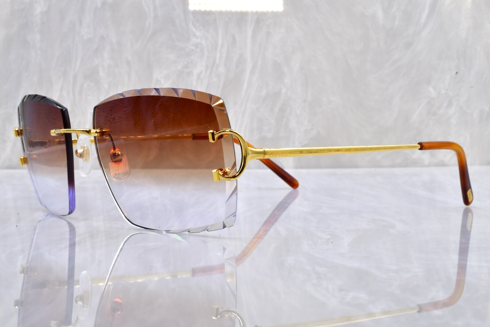 Cartier rimless Diamond cut sunglasses glasses BIG C decor CT0092O Piccadilly