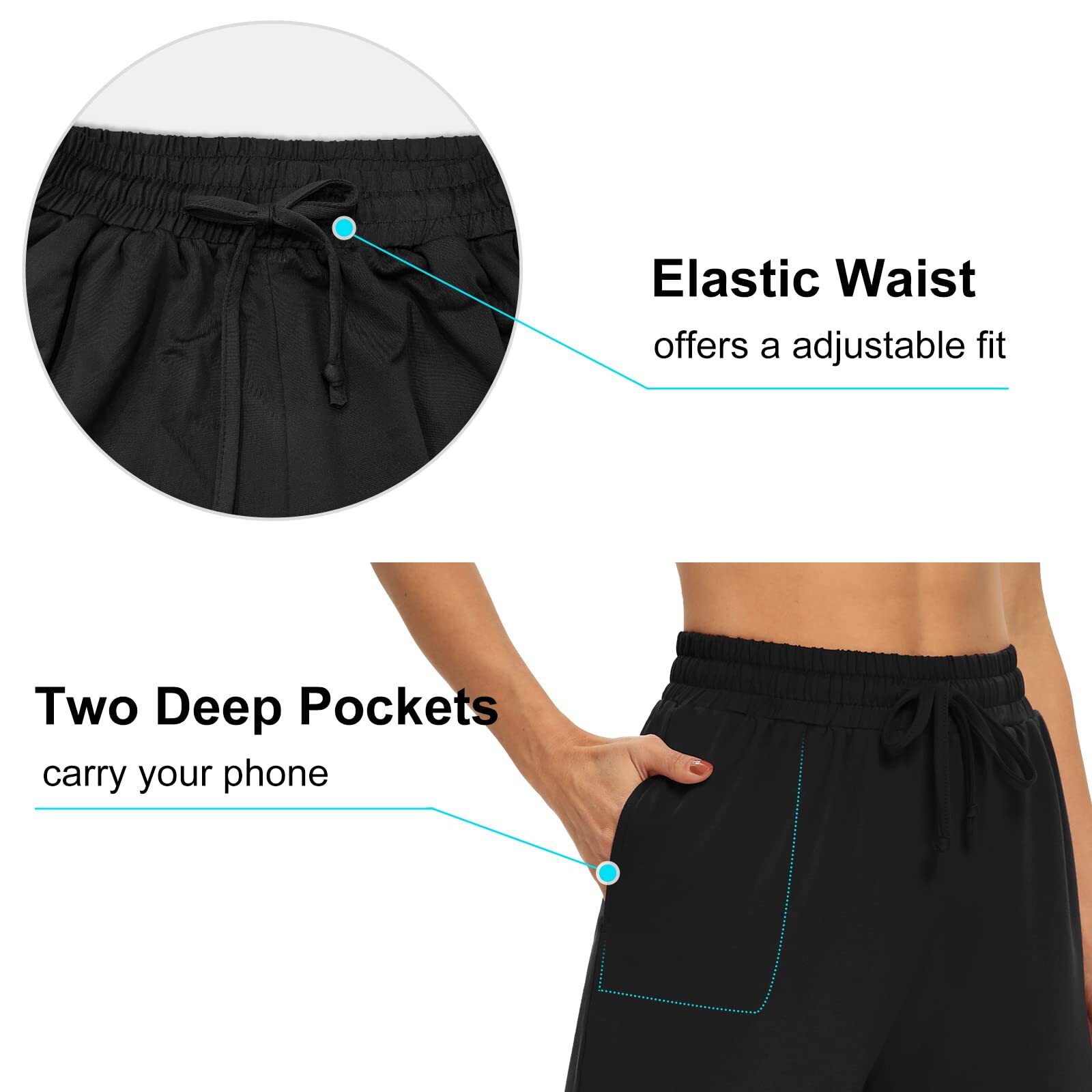 Womens Capri Pants Loose Drawstring Yoga Pants Wide Leg Comfy Lounge Black 4XL