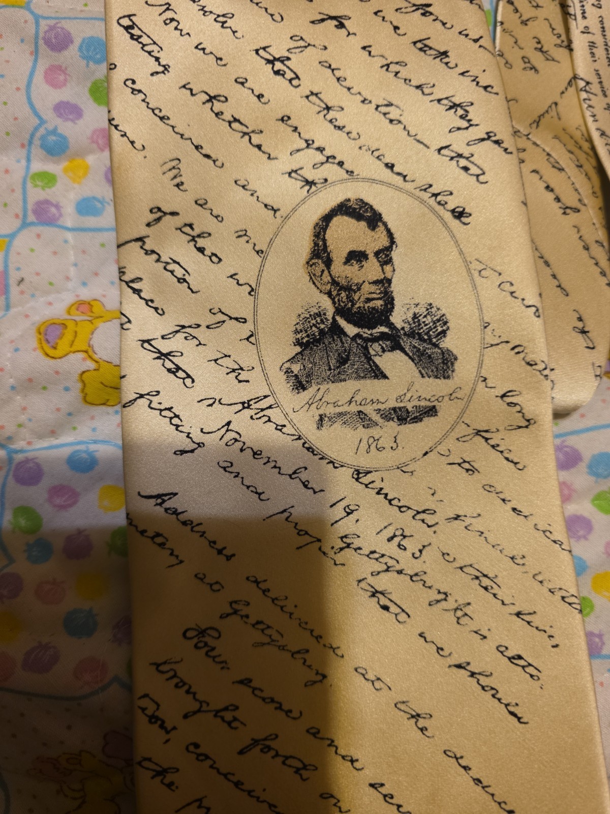 Museum Artifacts Tie 100% Silk Abraham Lincoln U.S. President 1863 Patriotic