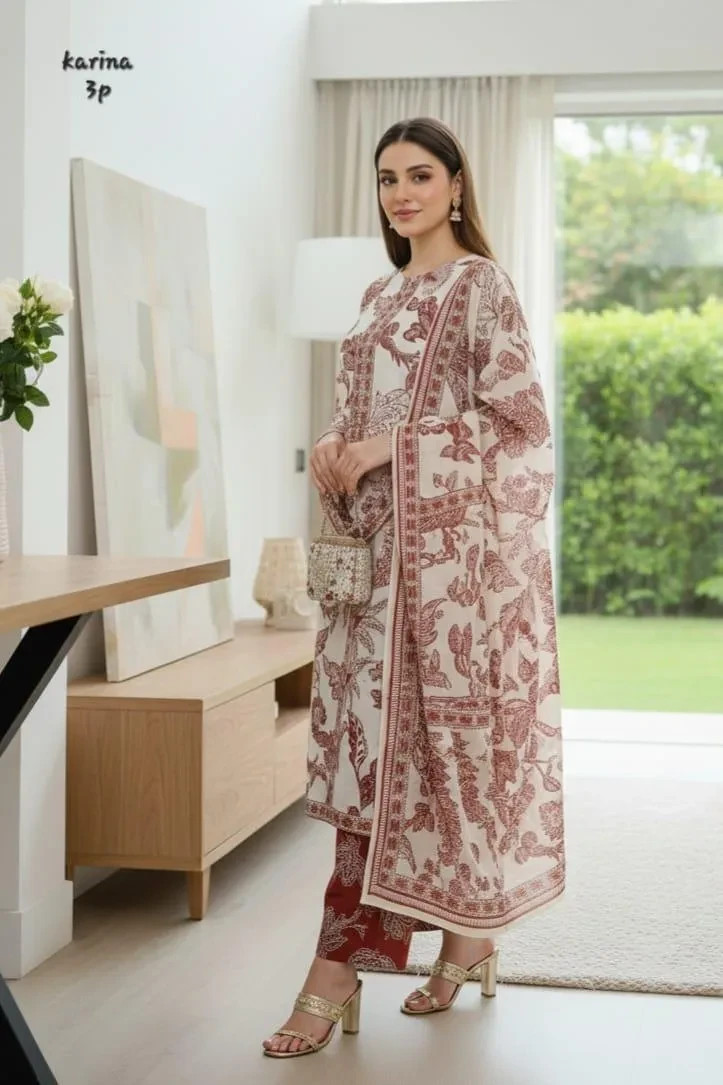 Arabic Lawn Printed 3Pcs Multicolor Stitched Suit For Pakistani & Indian ladies