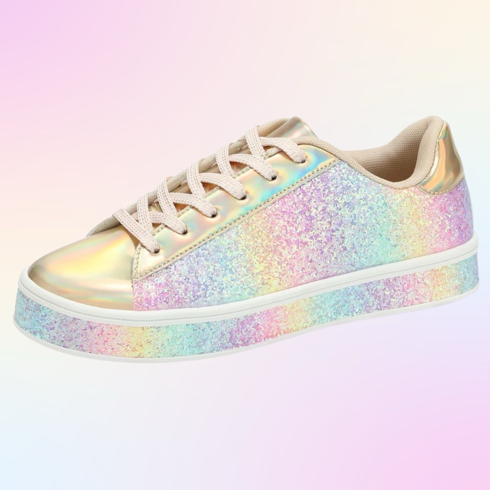 UUBARIS Rainbow Glitter Platform Sneakers Women’s Size 6 New No Box Bling