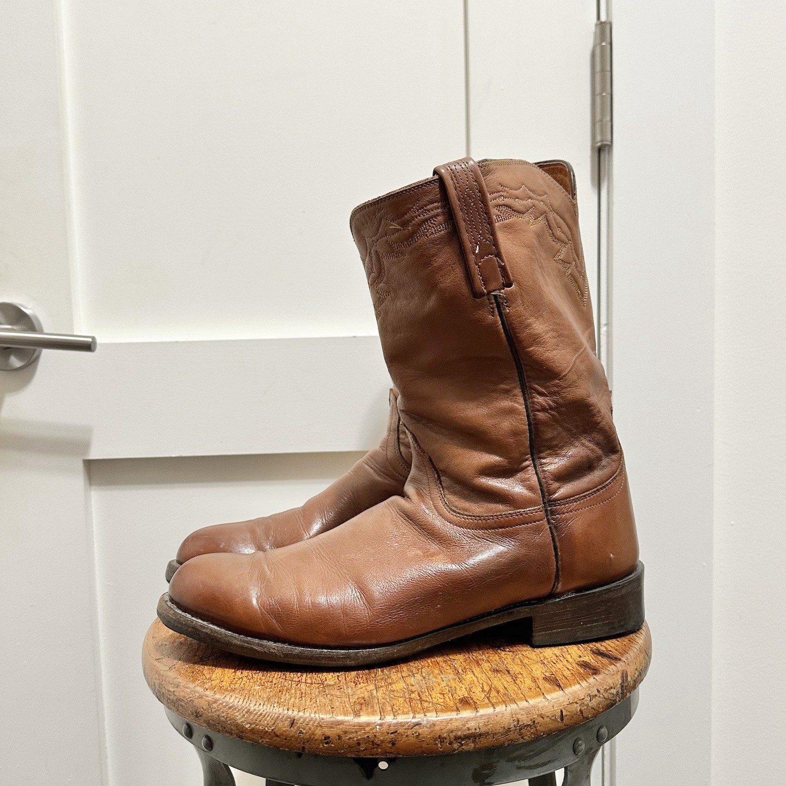Lucchese 2000 Brown Caramel Roper Boots Western Cowboy Size 11 EE Extra Wide