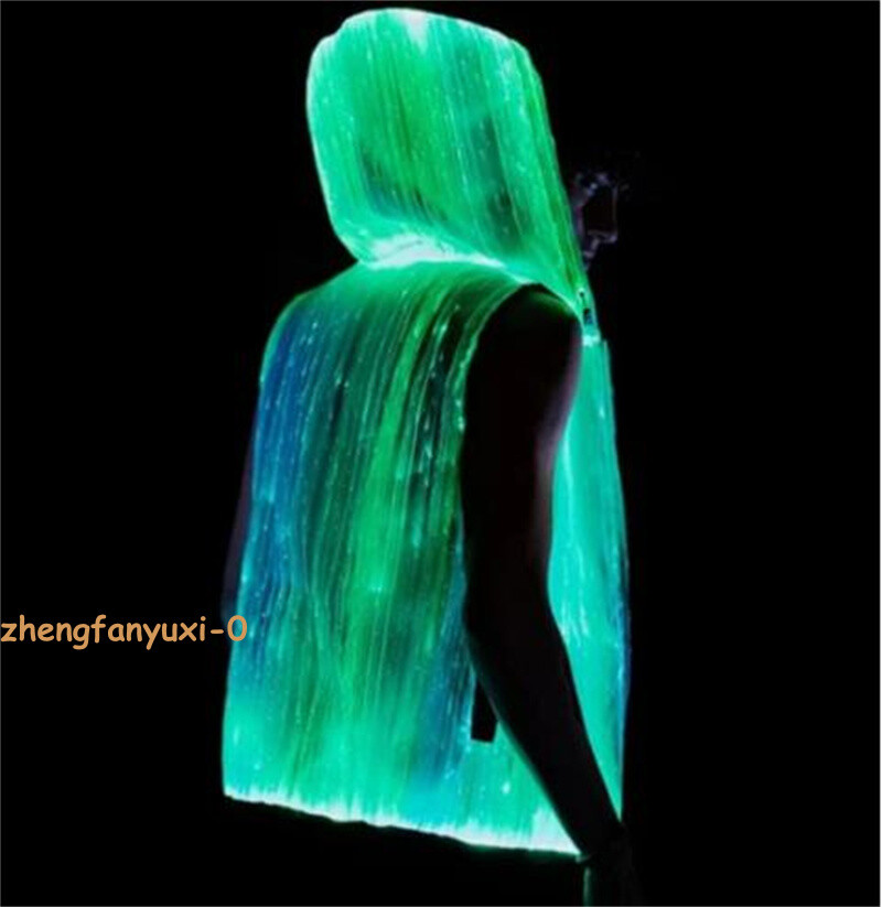 Men Luminous Optic Fiber Vest Party LED Hoodies Show RGB Lights Costume Clothing