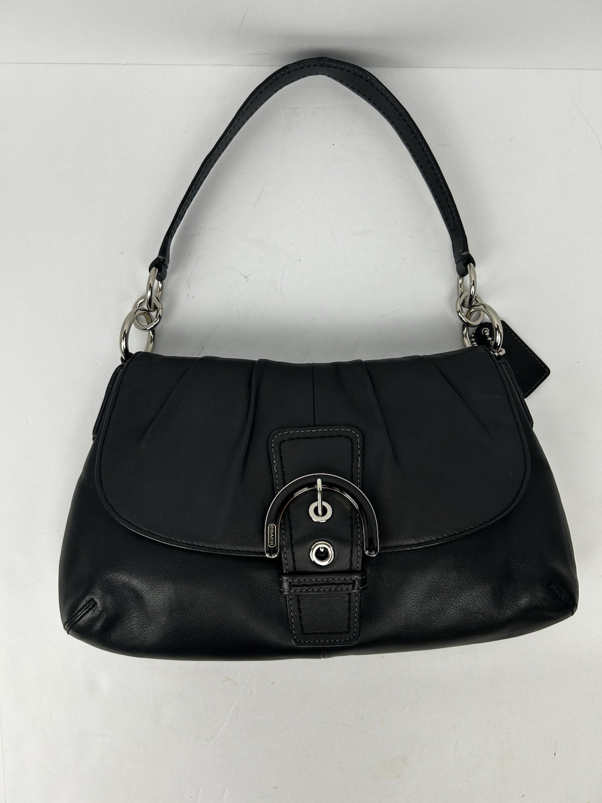 Coach Vintage Black Pleated Soho Y2K Soft Leather w/Buckle Shoulder Bag Flap