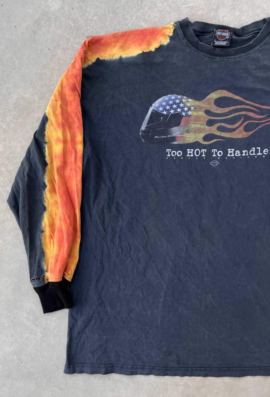 Vintage Harley Davidson Shirt 3XL Long Fire Flames Custom Cuffs DISTRESSED