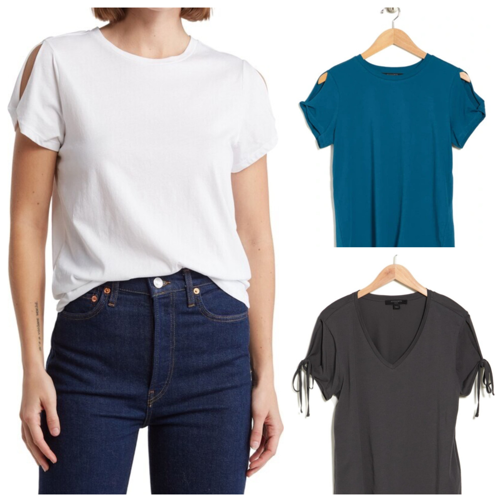 NWT Cotton AllSaints Short Cold Shoulder Sleeve T-Shirt Sz S, L