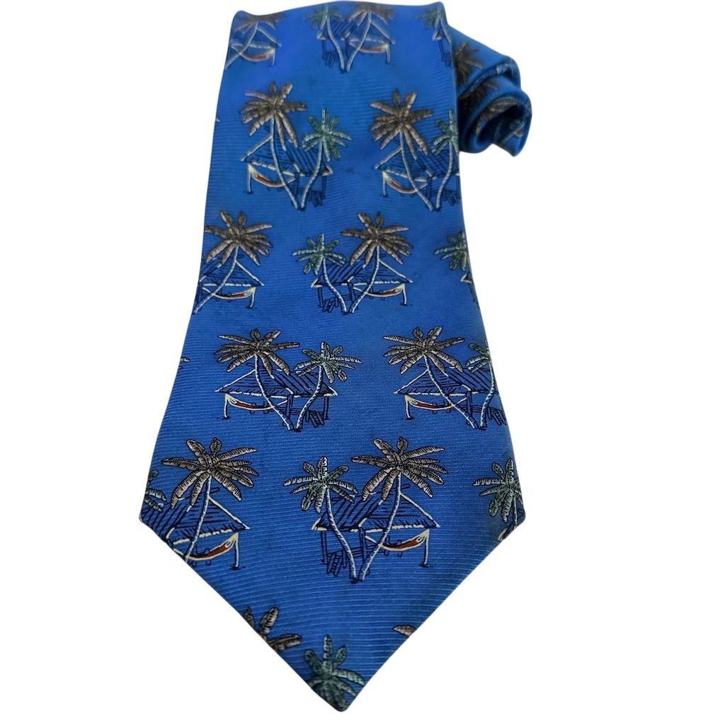 Tango Men’s Blue Silk Tie Palm Tree Print Tropical Theme Short (Less Than 57″)