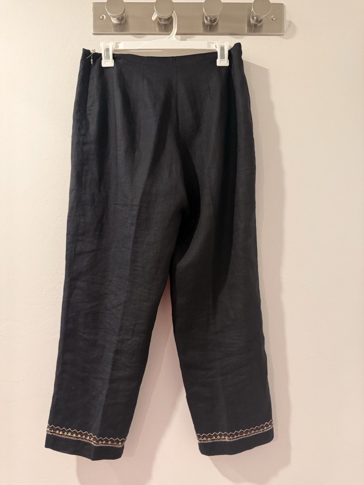 Sara Isabella Women’s Black Linen Ankle Pants Straight Mid Rise Zip