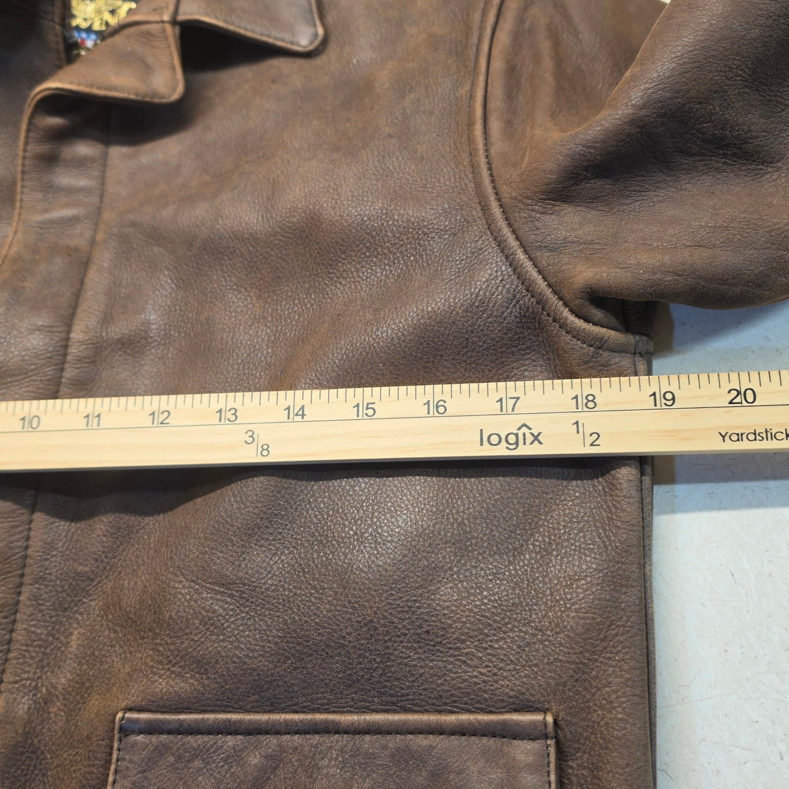 US Wings Leather Flight Jacket Mens Large Brown Good Distressed Bomber A-2 READ!