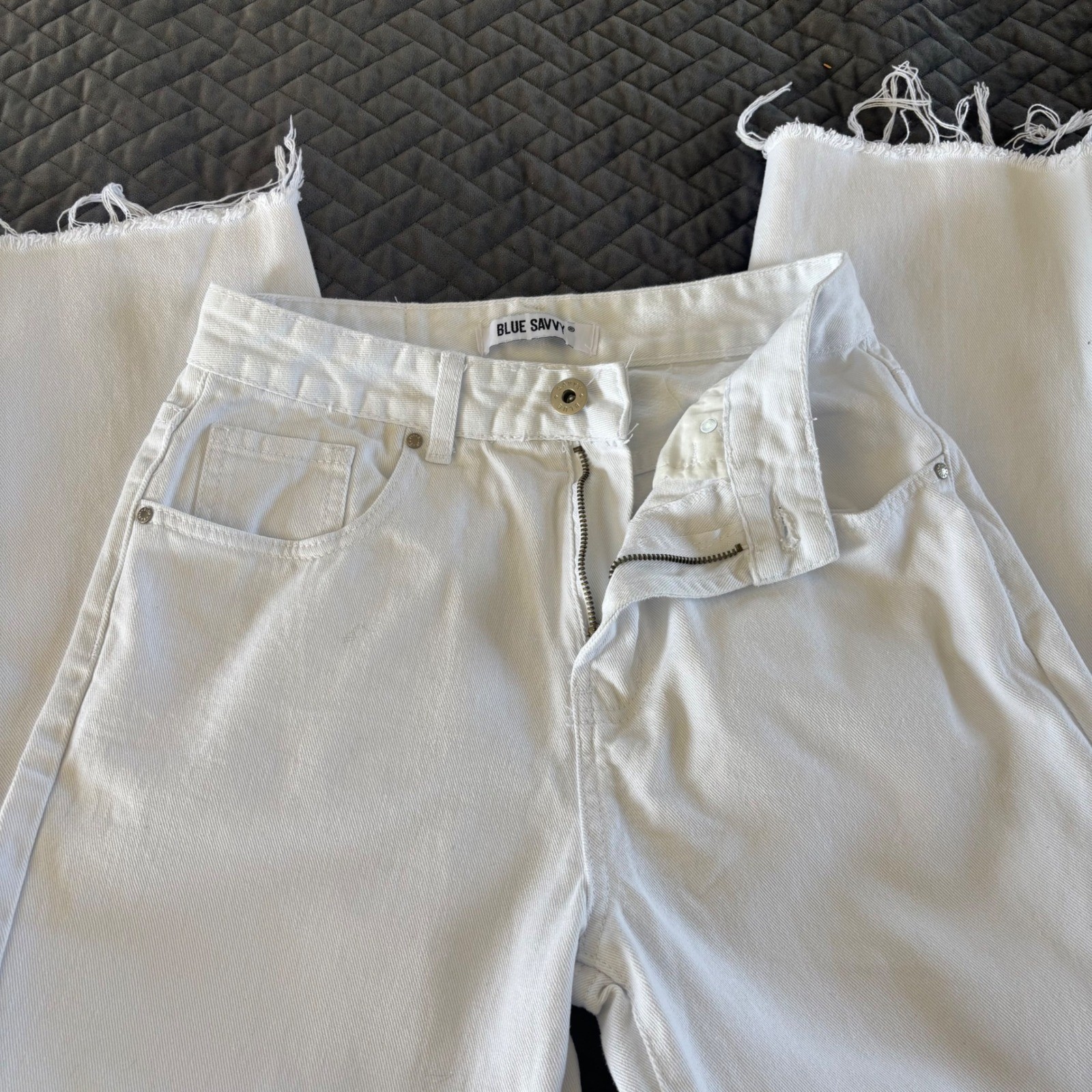 Blue Savvy Denim high waisted Straight Leg Distressed Raw Hem Jeans Size 5/27