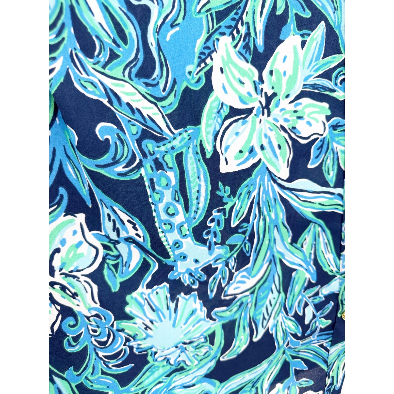 Lilly Pulitzer Maritza Top High Tide Take It or Leaf It Blue Floral Blouse S