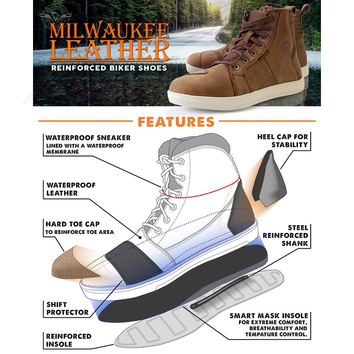 Milwaukee Leather MBM9113 Men’s Brown Motorcycle Reinforced Casual Riding Shoes