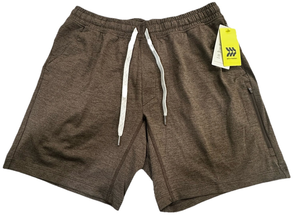 Men’s All In Motion Soft Stretch Shorts Training Athletic Elastic Brown Medium