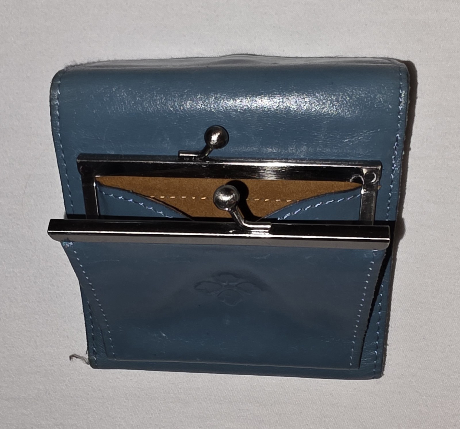Patricia Nash Bifold Leather Wallet Blue with Coin Pocket