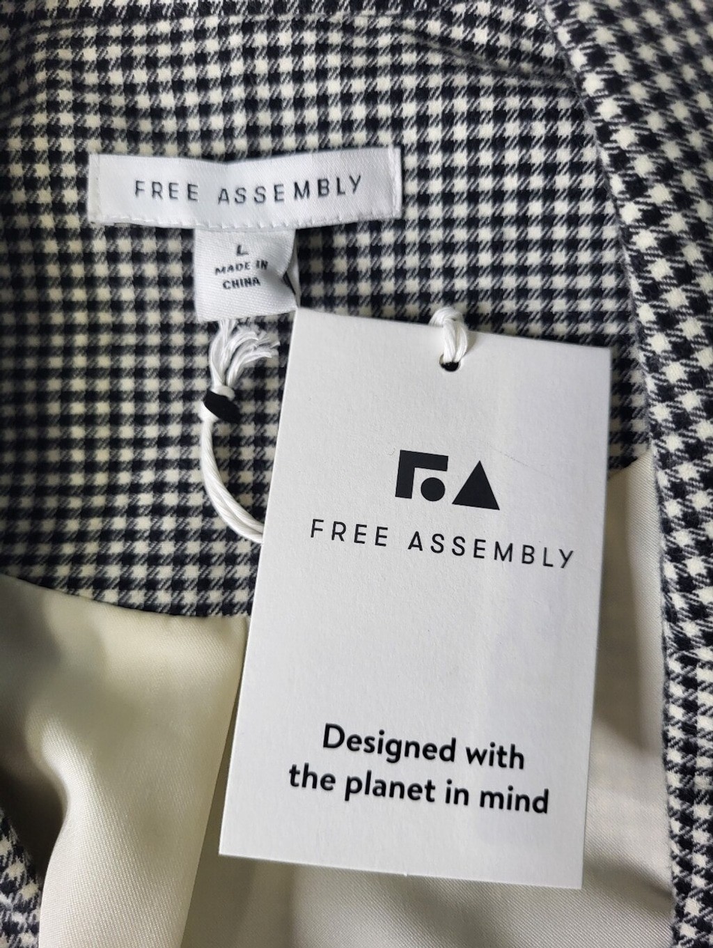 Free Assembly Double-Breasted Houndstooth Blazer – Black & White Size Large