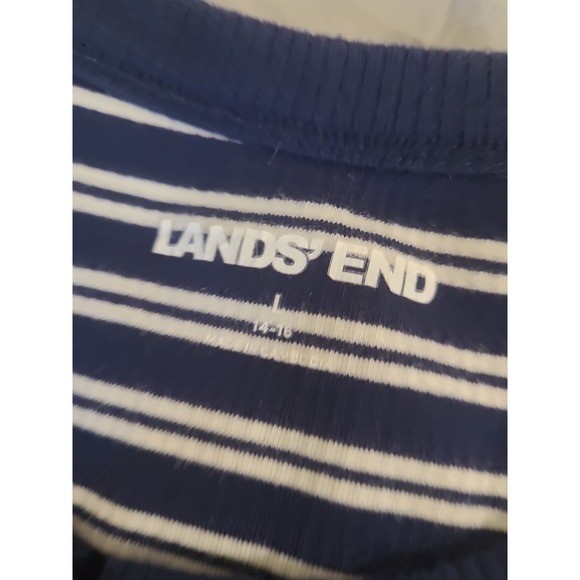 Land’s End Nautical Coastal navy white striped long sleeve pullover Women SZ L
