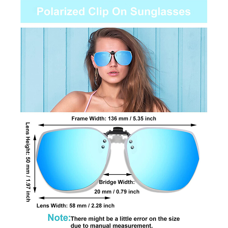 Polarized Clip-on Sunglasses Lightweight Rimless Flip Up Metal Clip Sunglasses