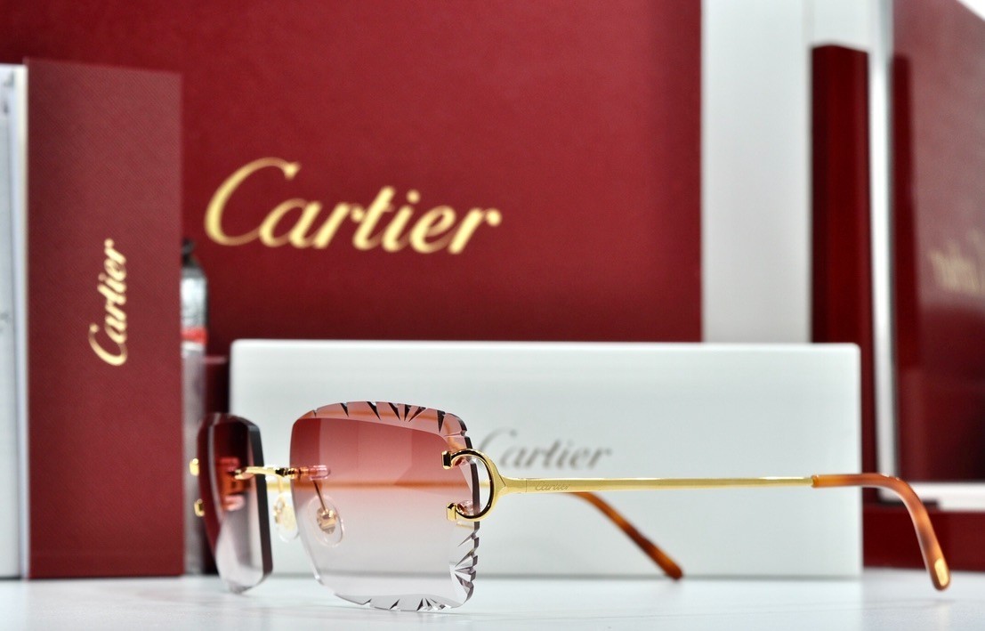 Cartier rimless sunglasses piccadilly glasses Diamond Cut decor BIG C gold Frame