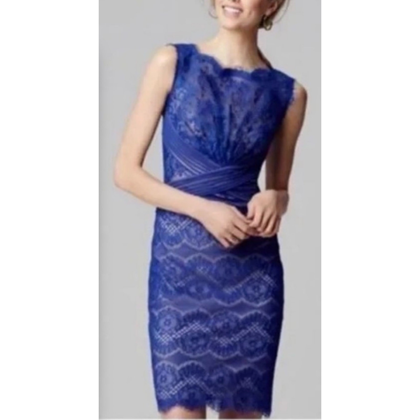 Tadashi Shoji Chantilly Lace Boatneck Dress 10P Blue Mother of the Bride Elegant