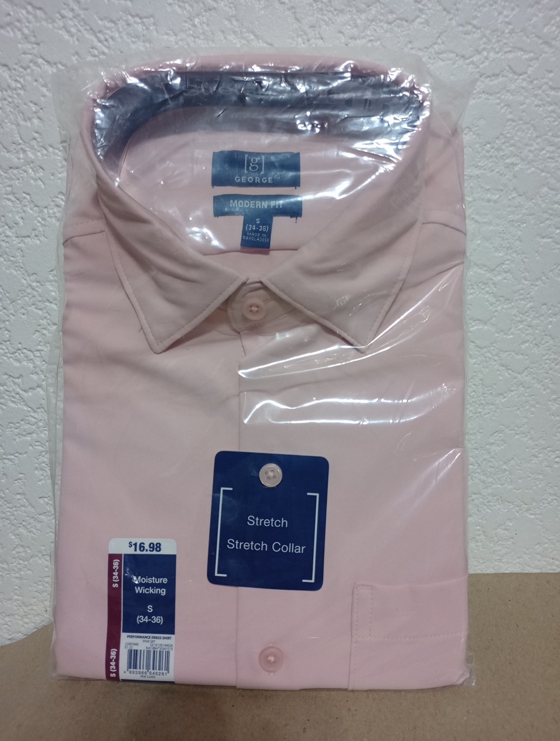 George Performance Dress Shirt Size S (34-36) Color Pink Sky Moisture Wicking