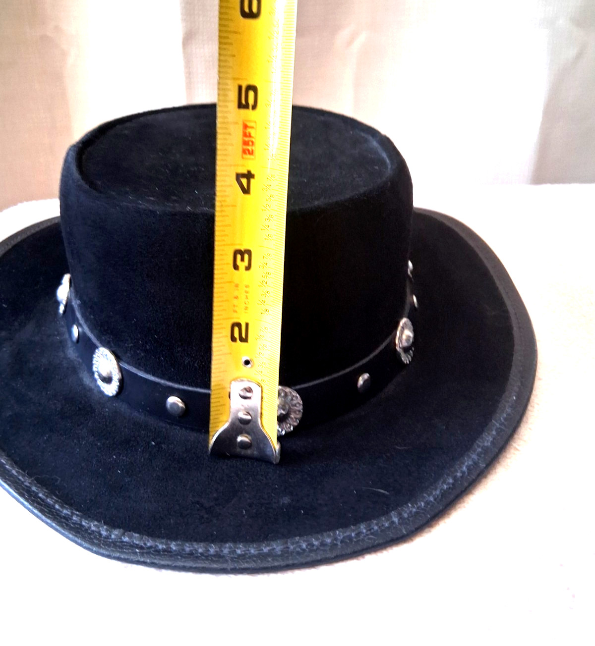 Vintage Winfield Cover Company Black Leather/Suede Hat Cowboy Western Adult S