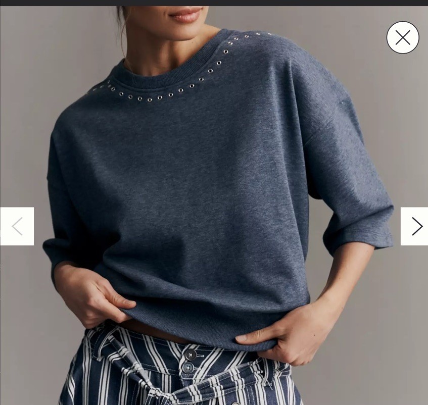 Maeve Anthropologie The Jasper Grommet Sweatshirt 1X Slate Blue NWT New